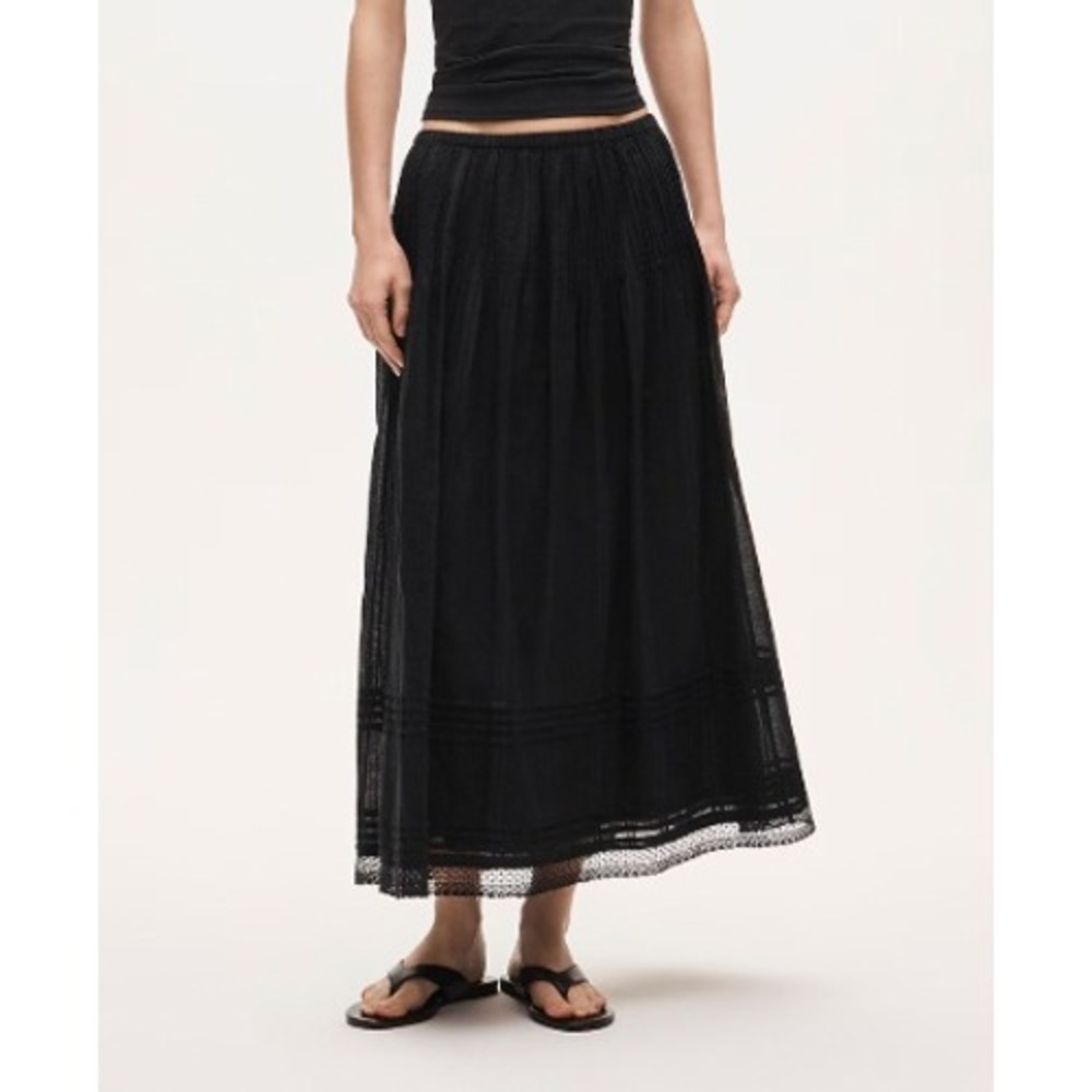 J.Crew Midi Skirt Size Large Embroidered Black Cotton Gauze Lace Trim Boho Beach